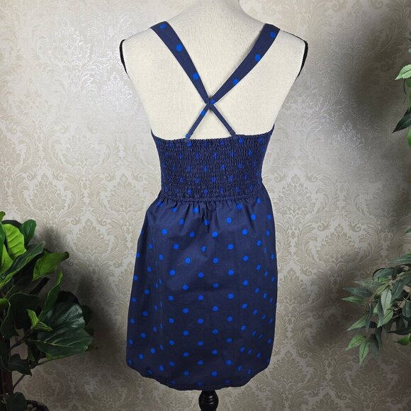 Hollister Sz Large Navy Blue/Bright Blue Polka Dot Dress Crossed Strap Back NWT - Picture 8 of 16